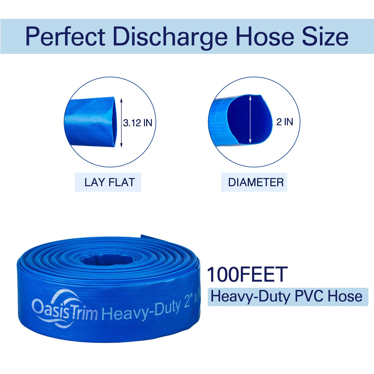 OasisTrim lay-flat pool hose shown compact and easy to unfold for use