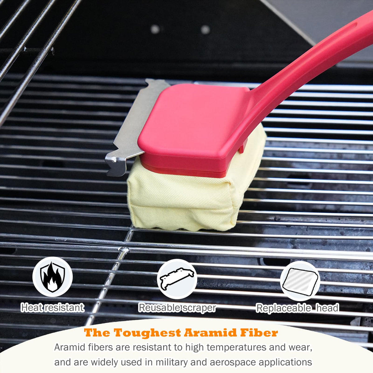 OATISLIFE universal-fit grill brush cleans gas, charcoal, smoker, and griddle