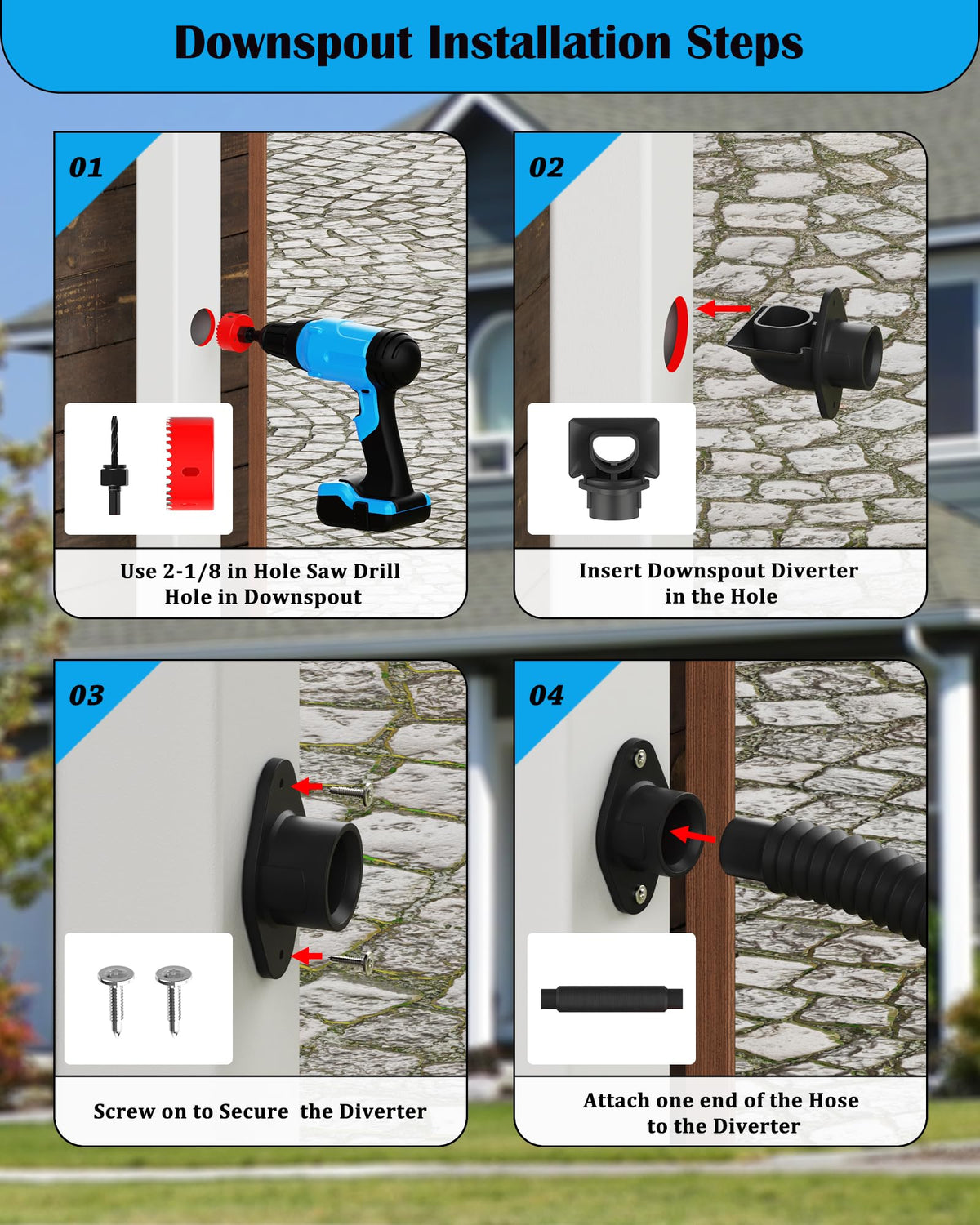 OAYAYONI Rain Barrel Diverter Kit demonstrates overflow design for overflow management.