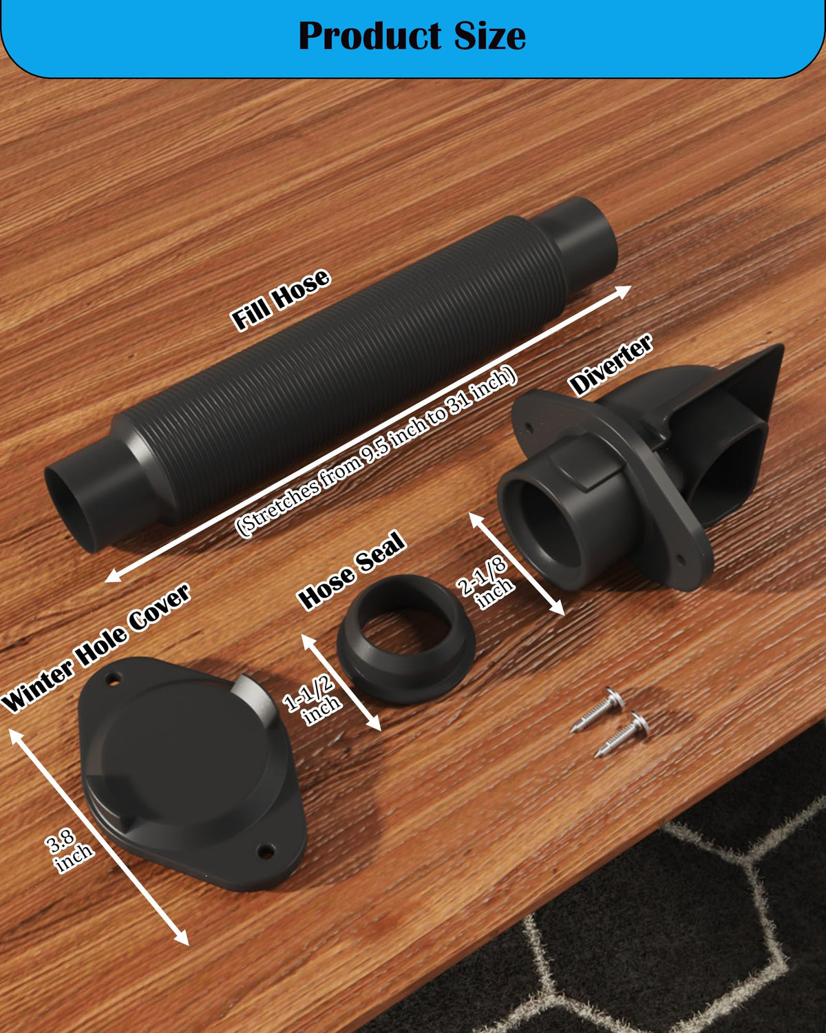 OAYAYONI kit components laid out showing diverter, hose, seal, and winter cover