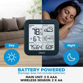 OBET humidity monitor indoors and outdoors shows accurate environmental data.