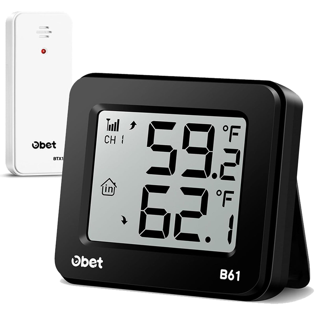 OBET indoor-outdoor thermometer front display for easy temperature readings