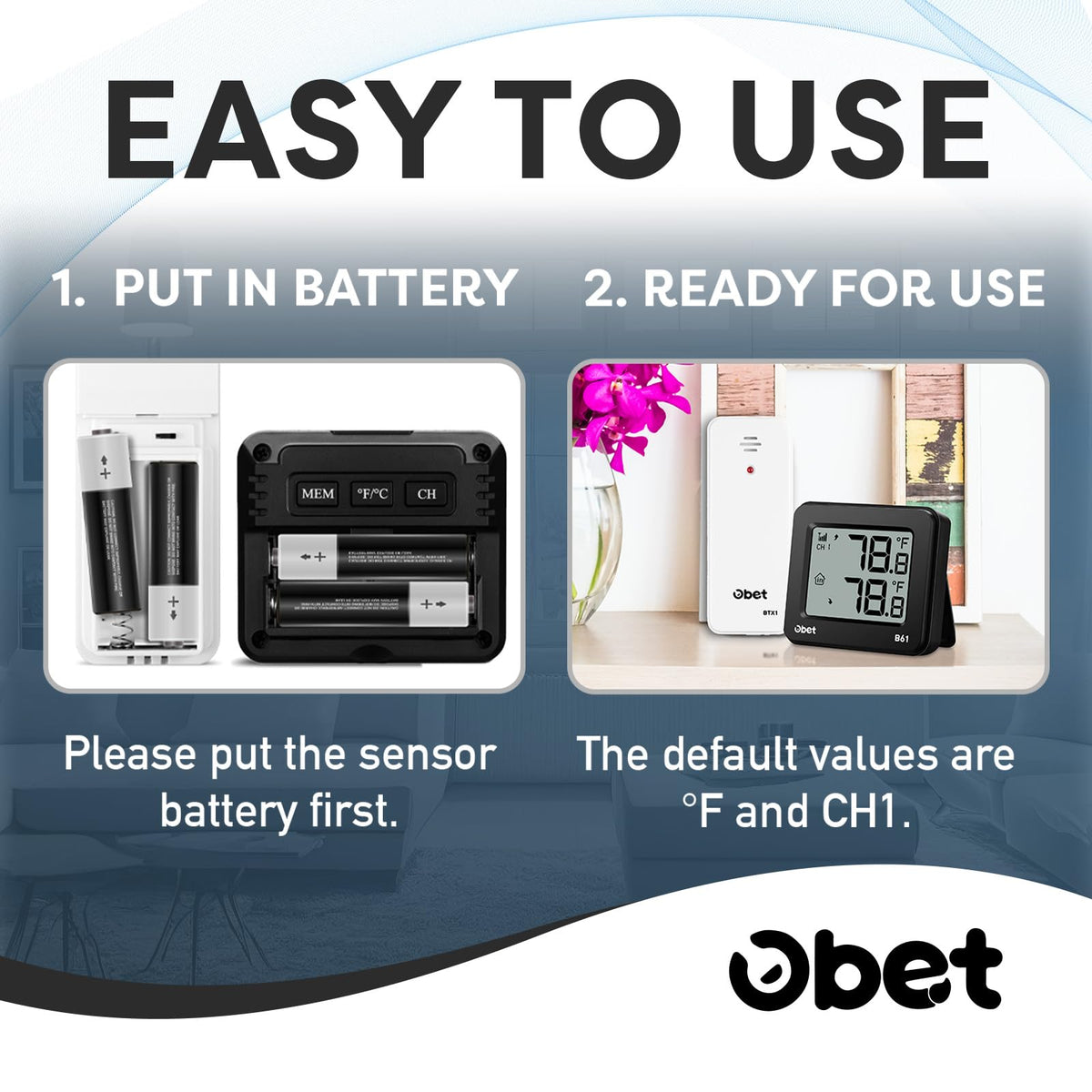 OBET versatile placement for home, patio, or garden temperature monitoring
