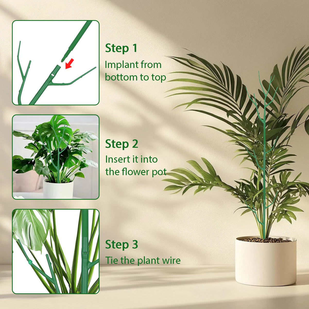 Obralitic indoor-outdoor plant supports blend with foliage and stay securely positioned.