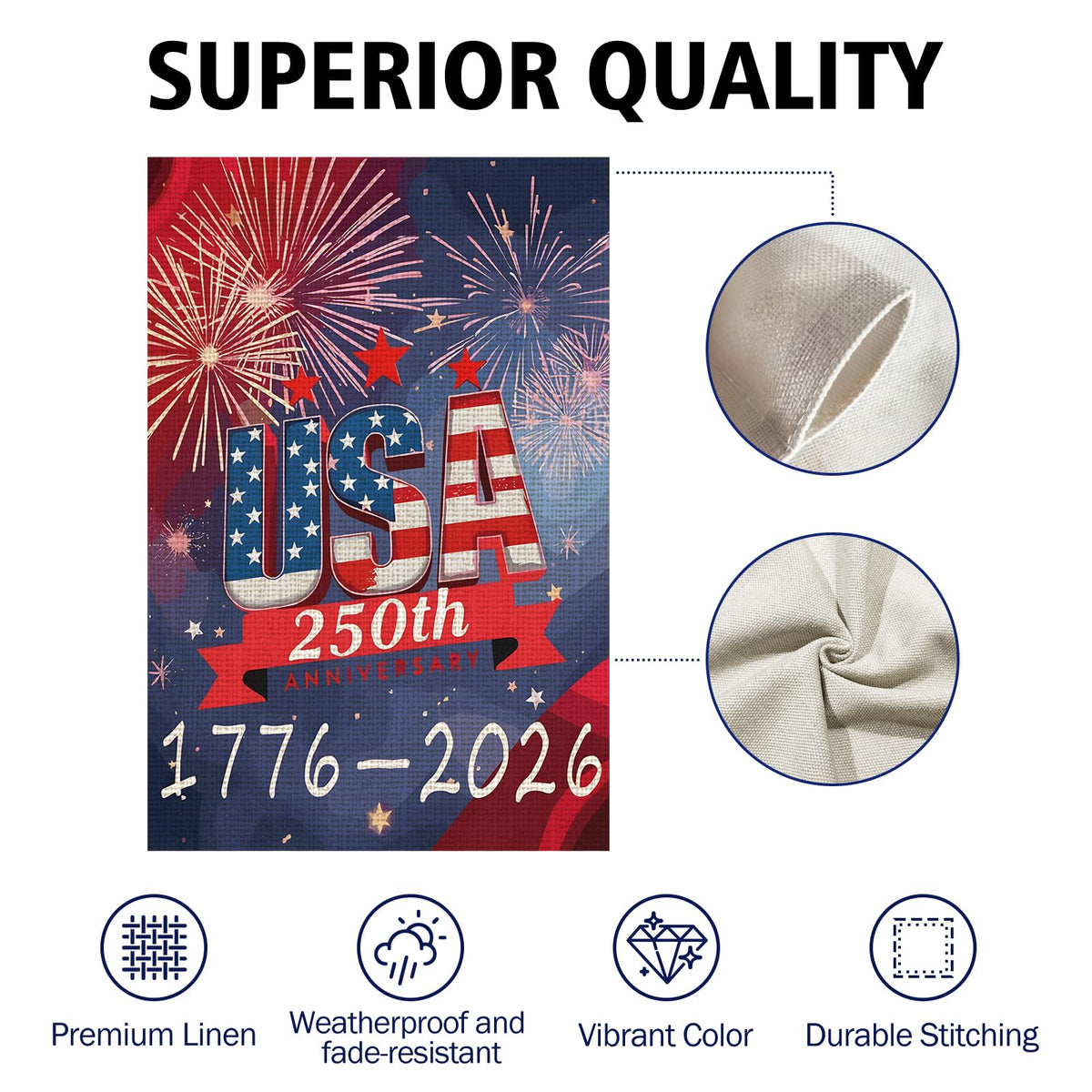Obralitic USA 250th flag designed for garden flagpoles and fence displays