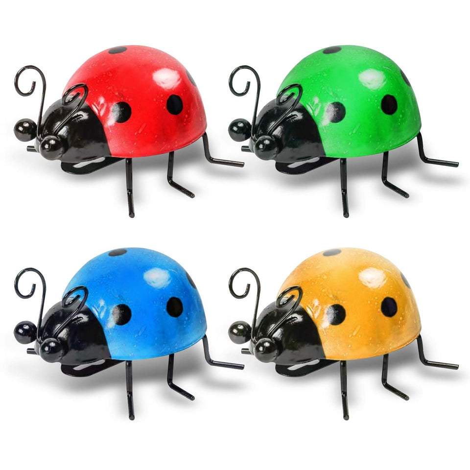 OBTANIM colorful metal ladybugs wall art enhances outdoor spaces with vibrant color.
