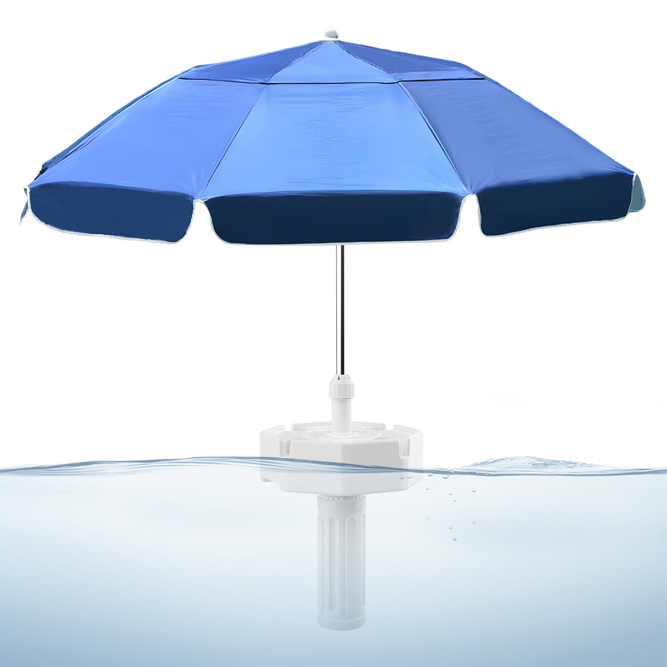 OceanaFlow floating umbrella canopy view provides wide shade in water.