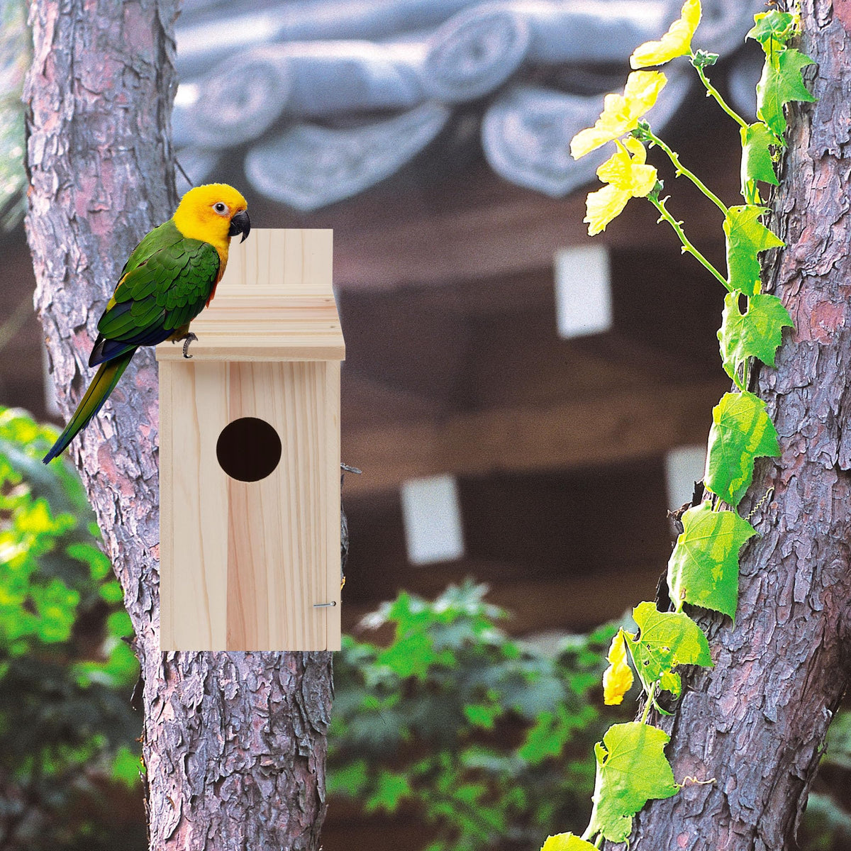 OceeK Bird House slant roof design for efficient rain runoff and durability