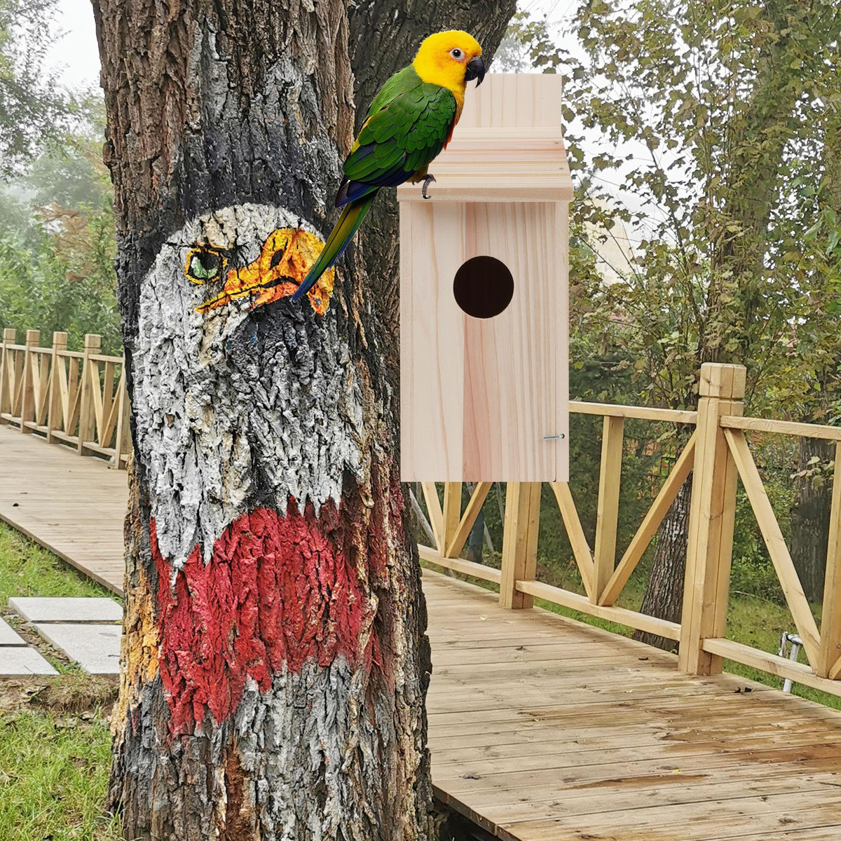 OceeK bird house with slanted roof detail for rain protection