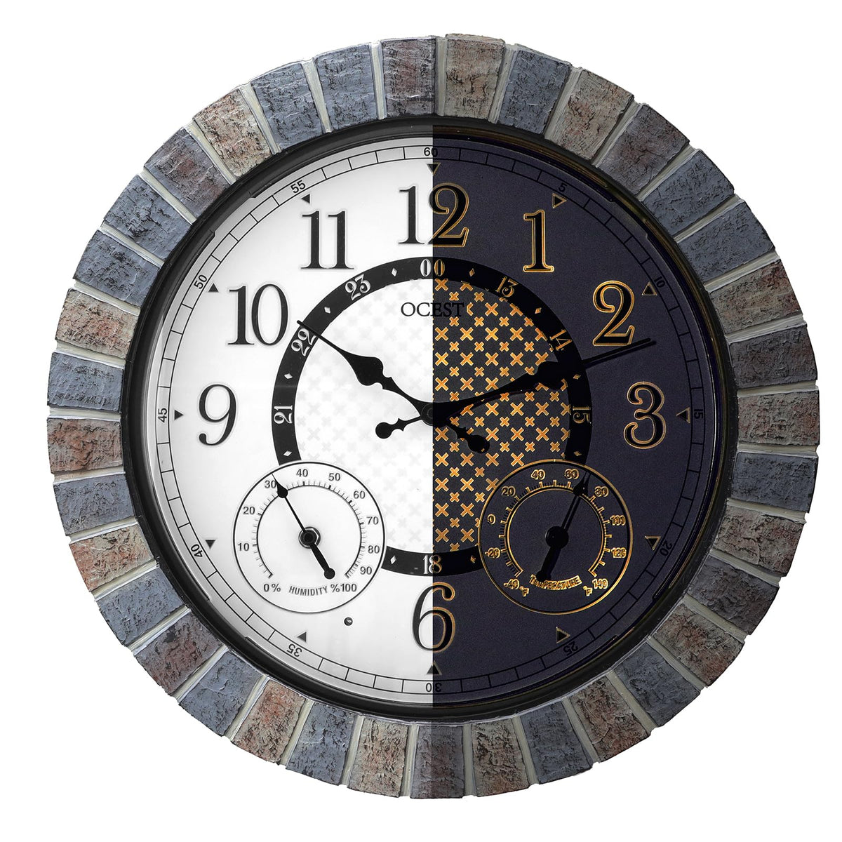 OCEST 18-inch outdoor clock night light mode illuminates the dial in low light