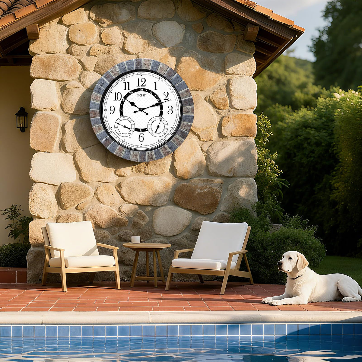 OCEST outdoor clock modern design frame complements yard and garage spaces