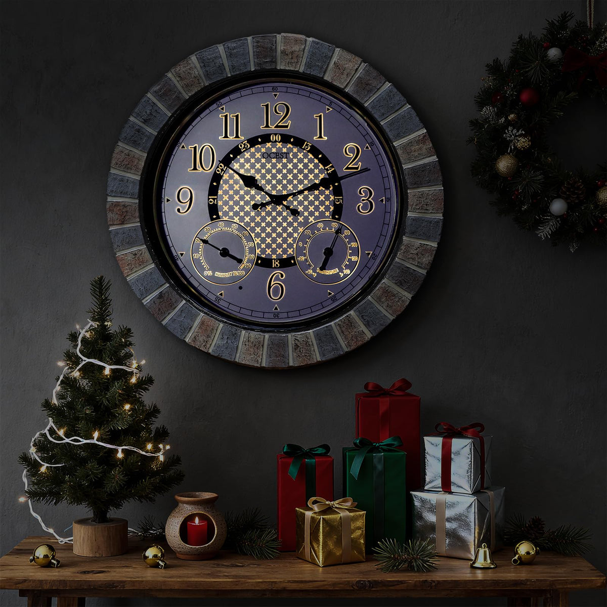 OCEST outdoor clock night ambiance enhances poolside or patio evenings