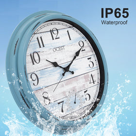 OCEST outdoor clock showing built-in thermometer for patio temperature checks.