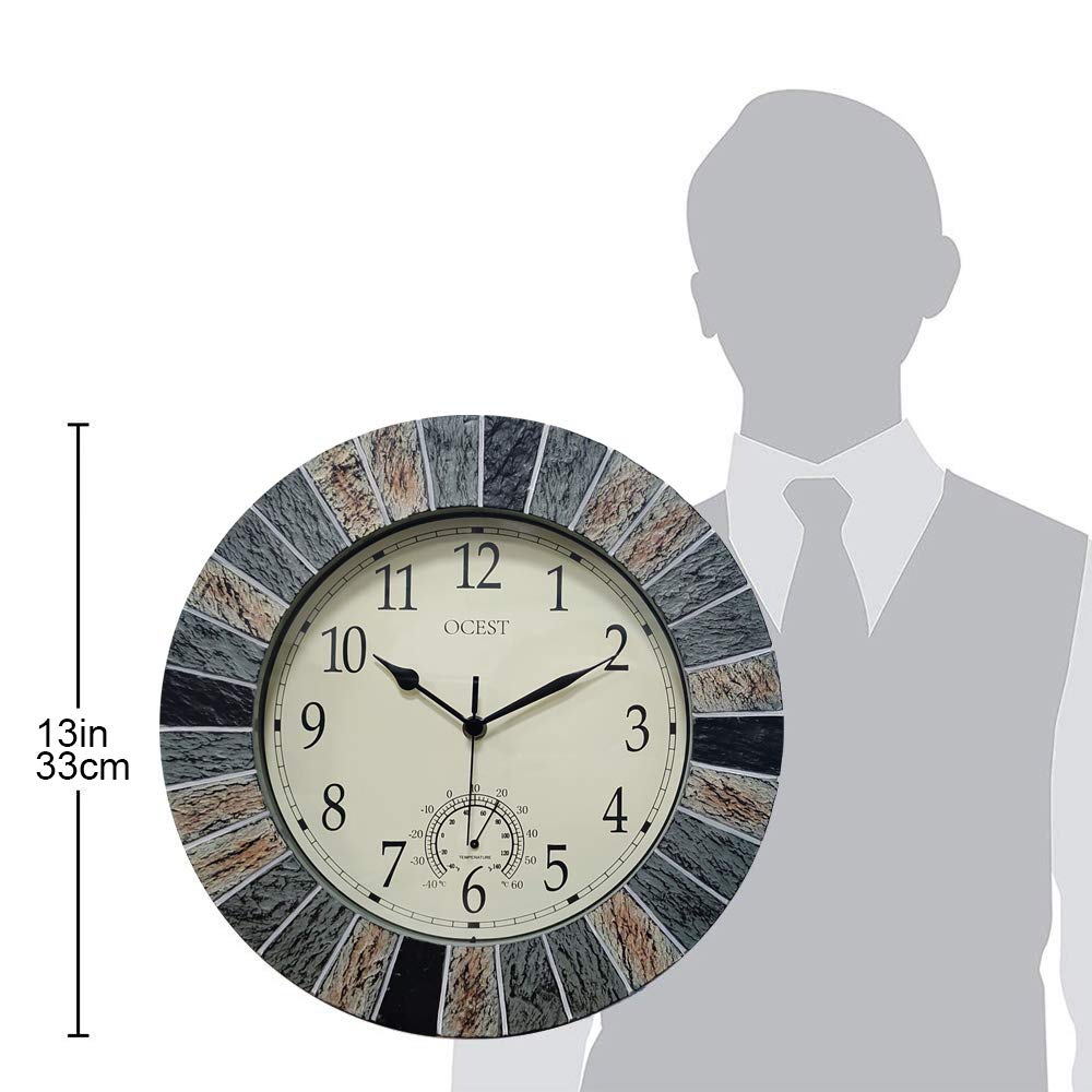 OCEST wall clock mounting view demonstrating simple patio installation.