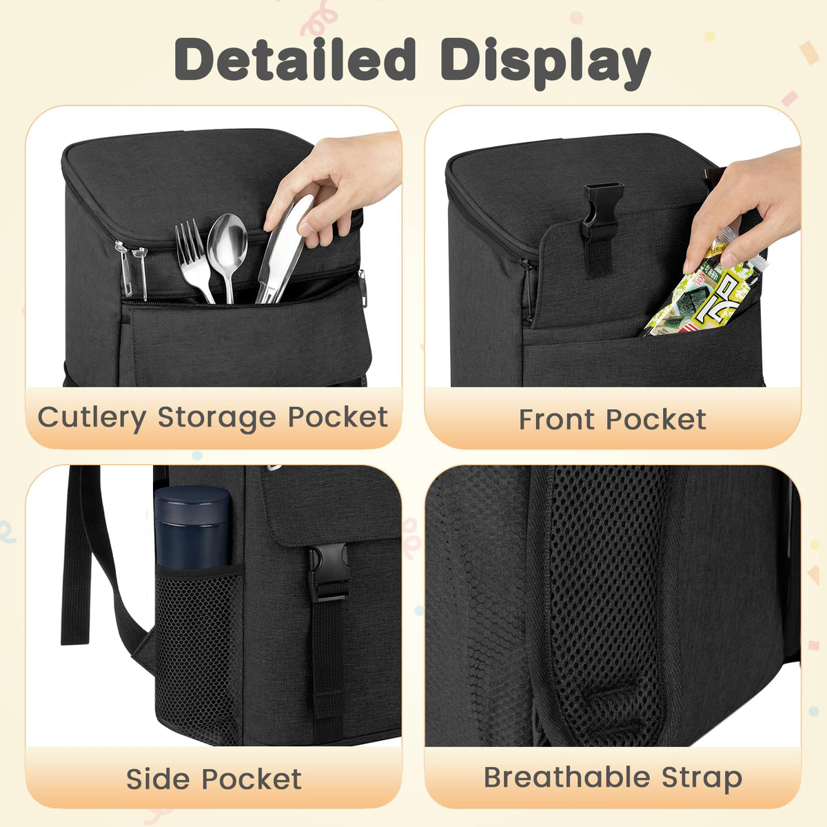 OCKLILY cooler backpack multiple pockets organize food, drinks, and extras
