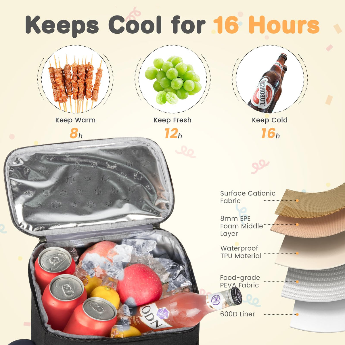 OCKLILY backpack cooler interior with insulated compartment preserves drinks and snacks