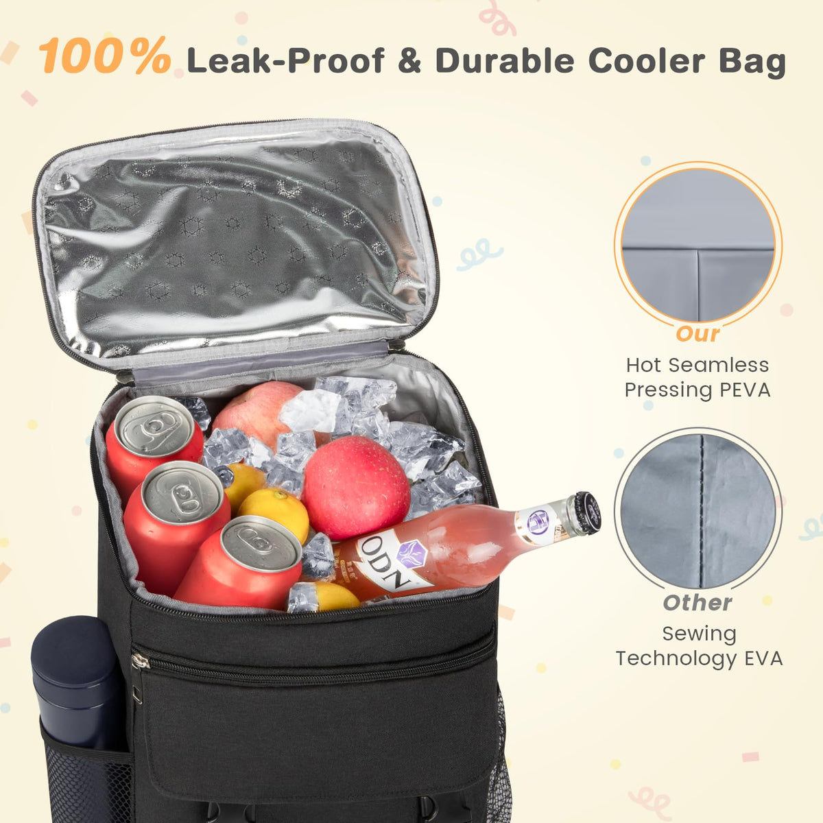 OCKLILY backpack cooler leakproof zipper keeps contents securely stored during travel