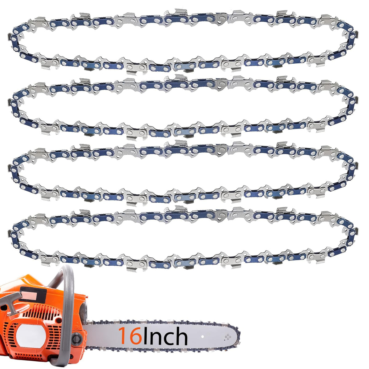 O-CONN four-pack 16-inch chain with 38LP pitch and 56 drive links for broad compatibility.