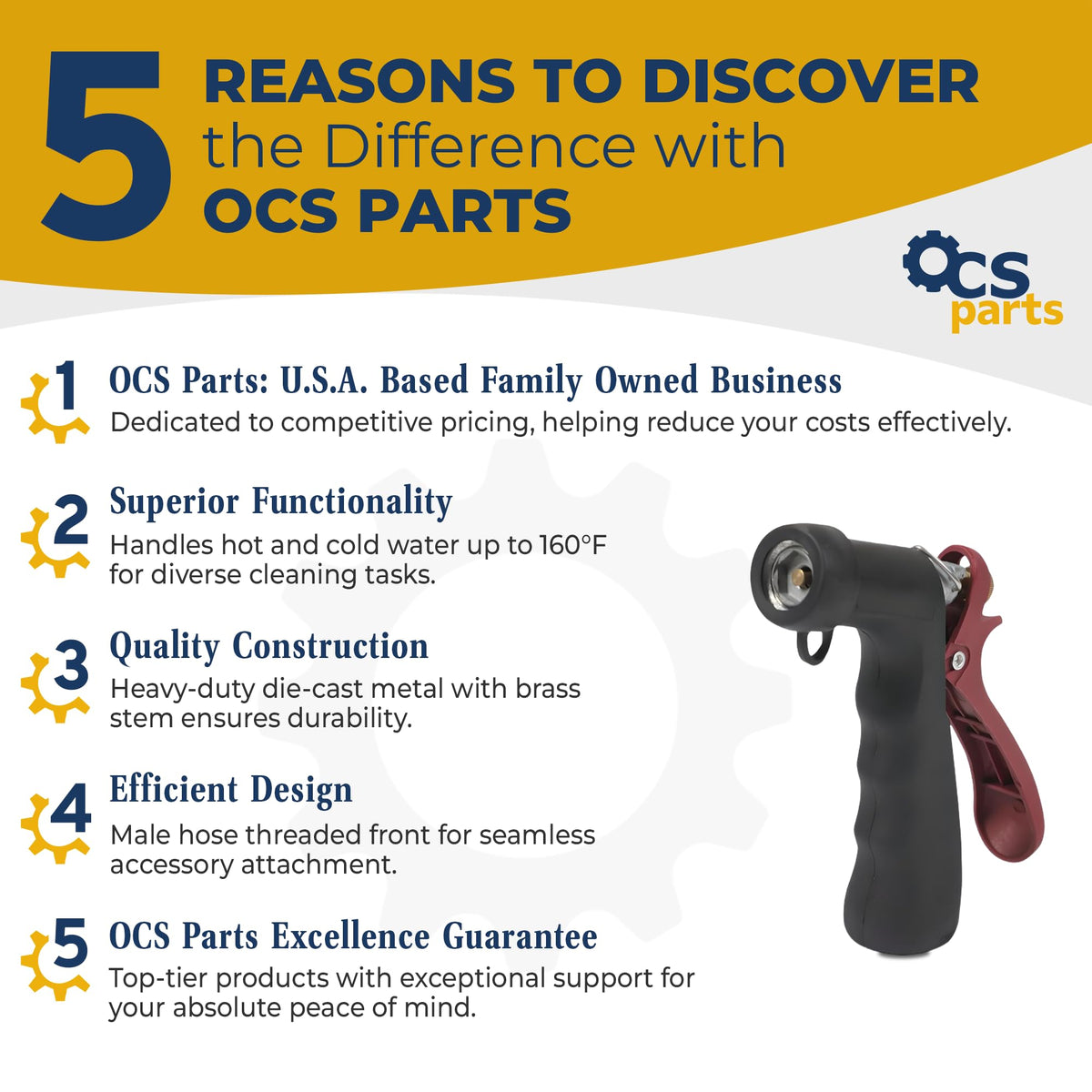 OCS Parts Industrial Nozzle grip close-up shows insulated handle for comfort.