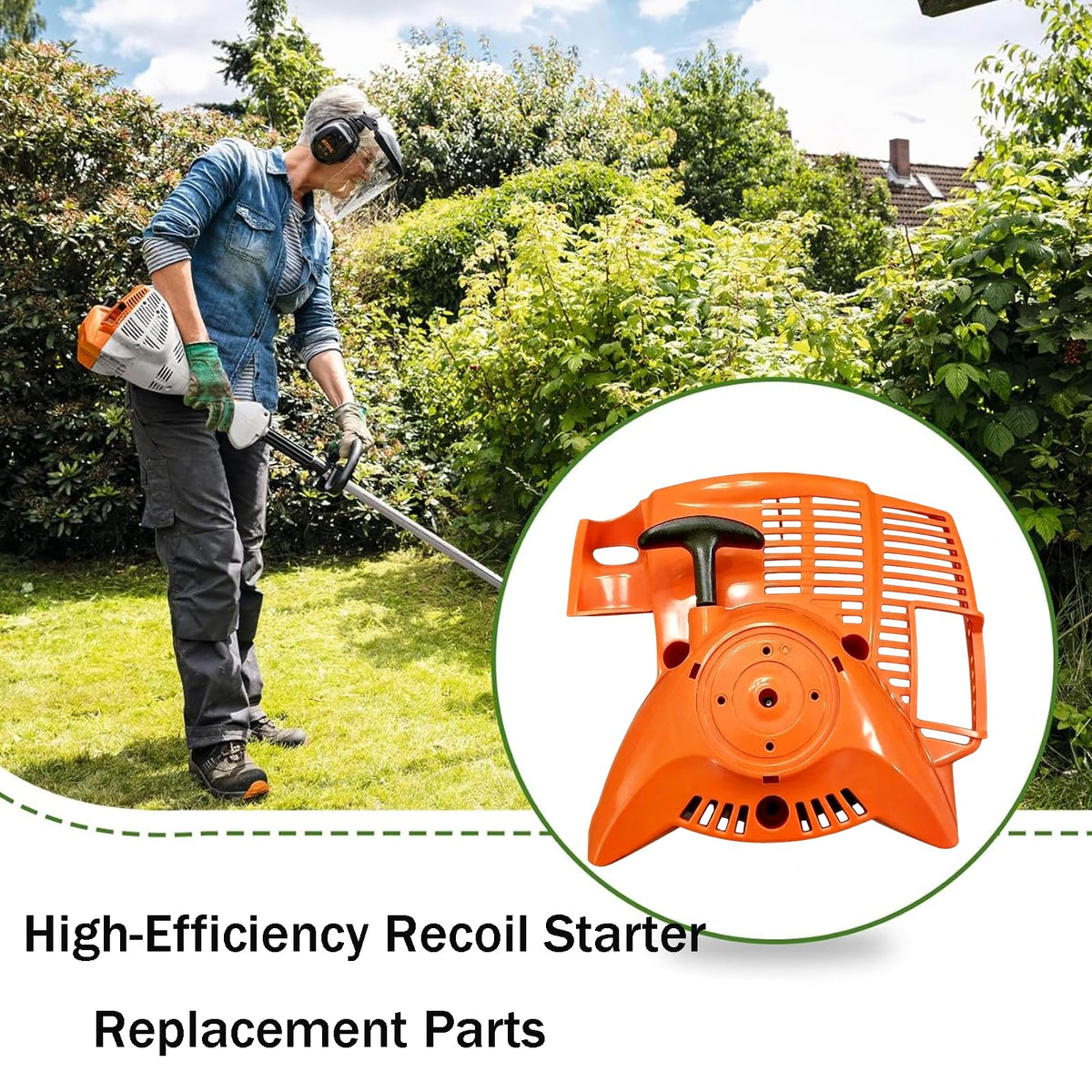 Odashen recoil starter for Stihl FS56, installed view shows quick replacement and smoother starts