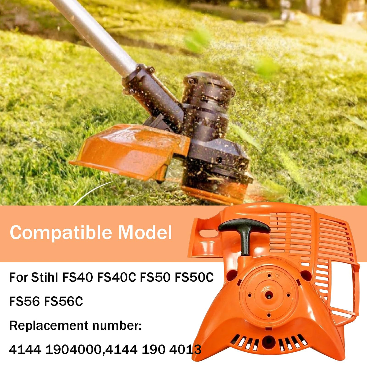 Odashen rewind starter for Stihl FS50, assembly closeup highlights durable construction for extended tool life