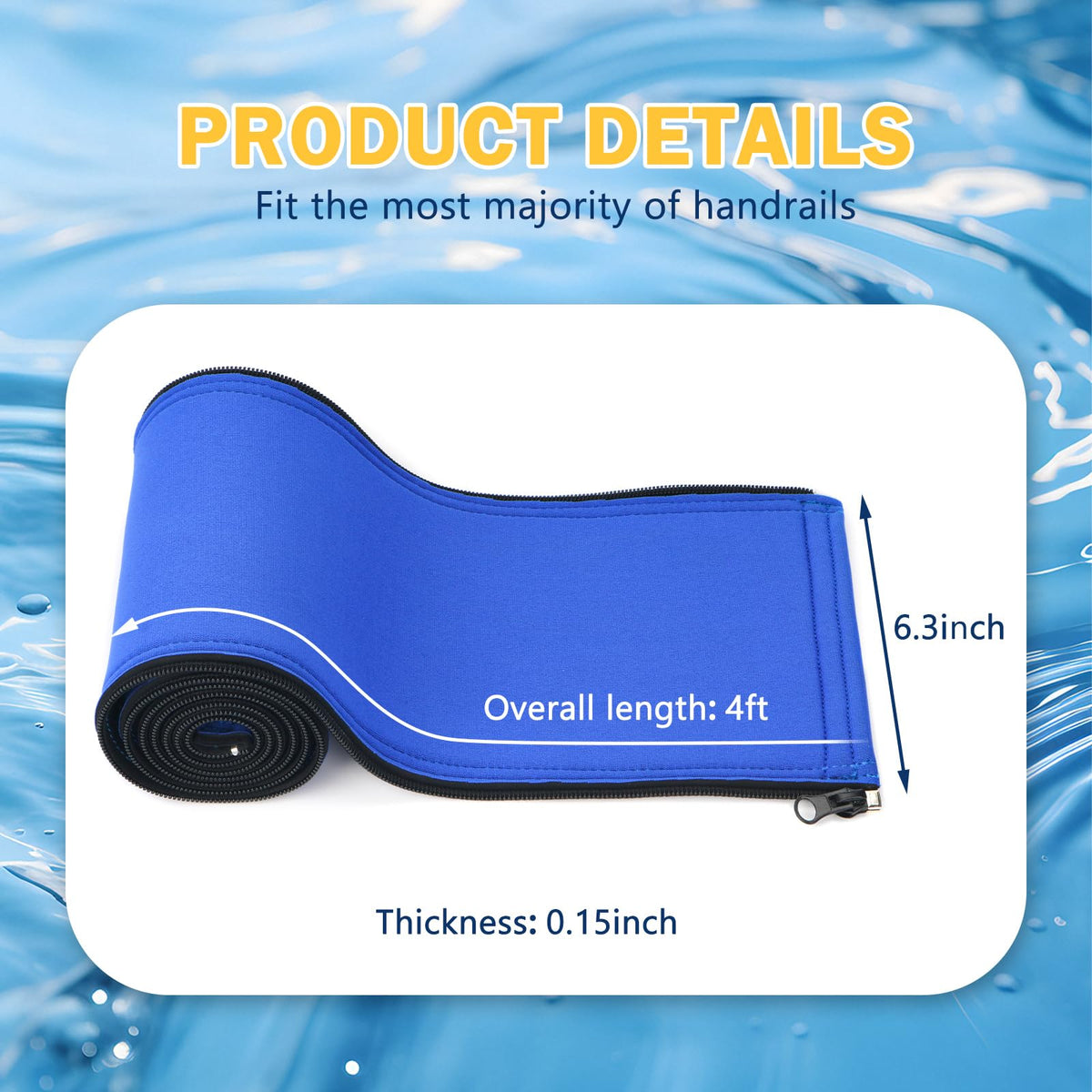 ODDMUCK blue handrail cover installed on a railing for heat protection and comfort
