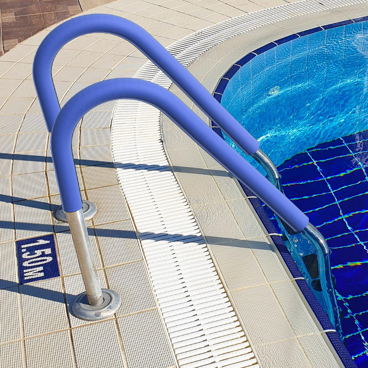 ODDMUCK outdoor pool safety handrail cover on a spa ladder