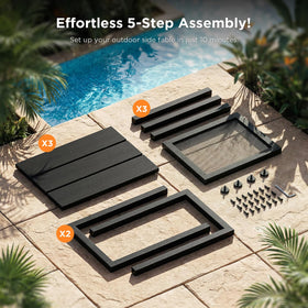 ODK Outdoor Double Side Table easy assembly with labeled parts in minutes.