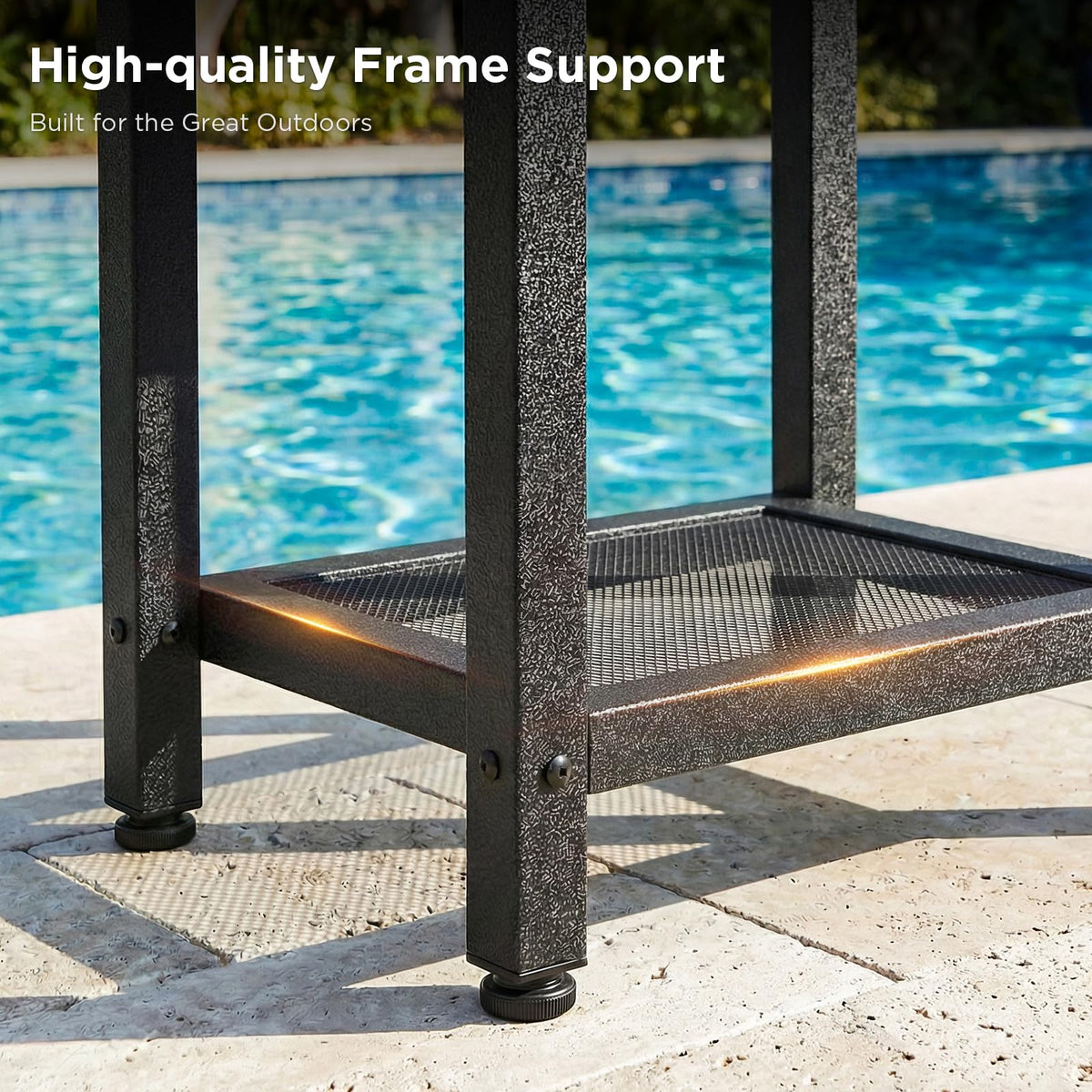 ODK Outdoor Double Side Table burr-free surface supports drinks and snacks safely.