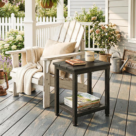ODK Outdoor Double Side Table side profile showing sturdy metal frame for patios.
