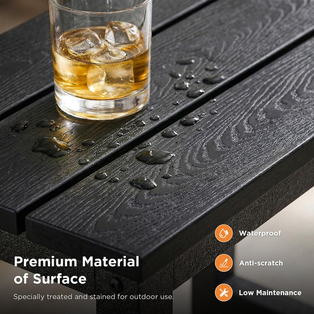 ODK Outdoor Double Side Table weatherproof top resisting sun and rain for year-round use.