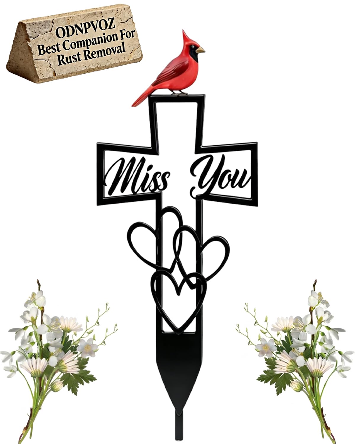ODNPVOZ metal cemetery plaque with Miss You cross for outdoor graves and lasting tribute