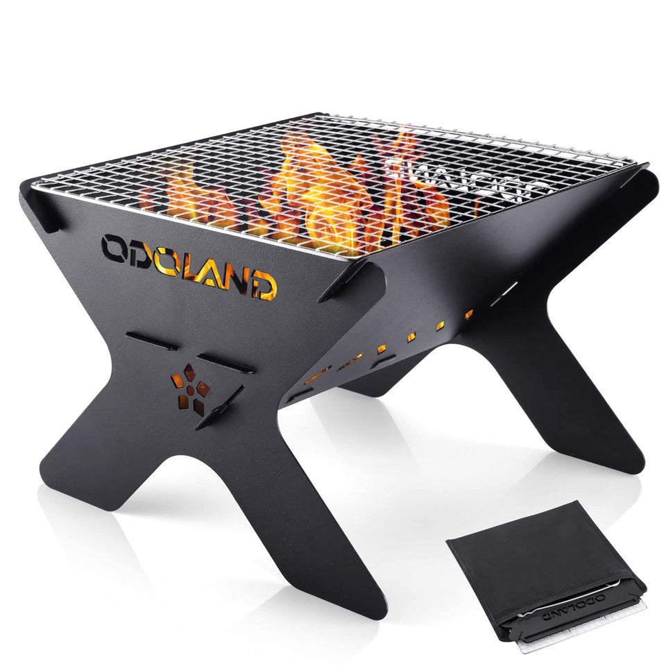 Odoland camping campfire grill compact for easy portability and storage.