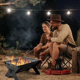 Odoland folding charcoal grill folds compactly for camping trips.