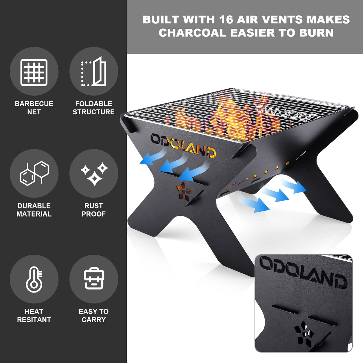 Odoland heavy-duty iron construction provides heat durability during use.