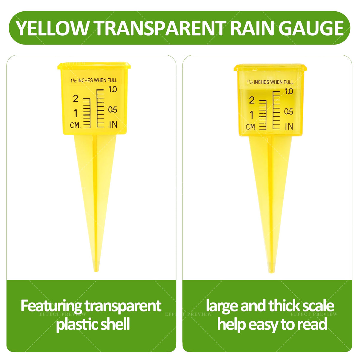 ODOME rain gauge allows clear readings with transparent plastic.