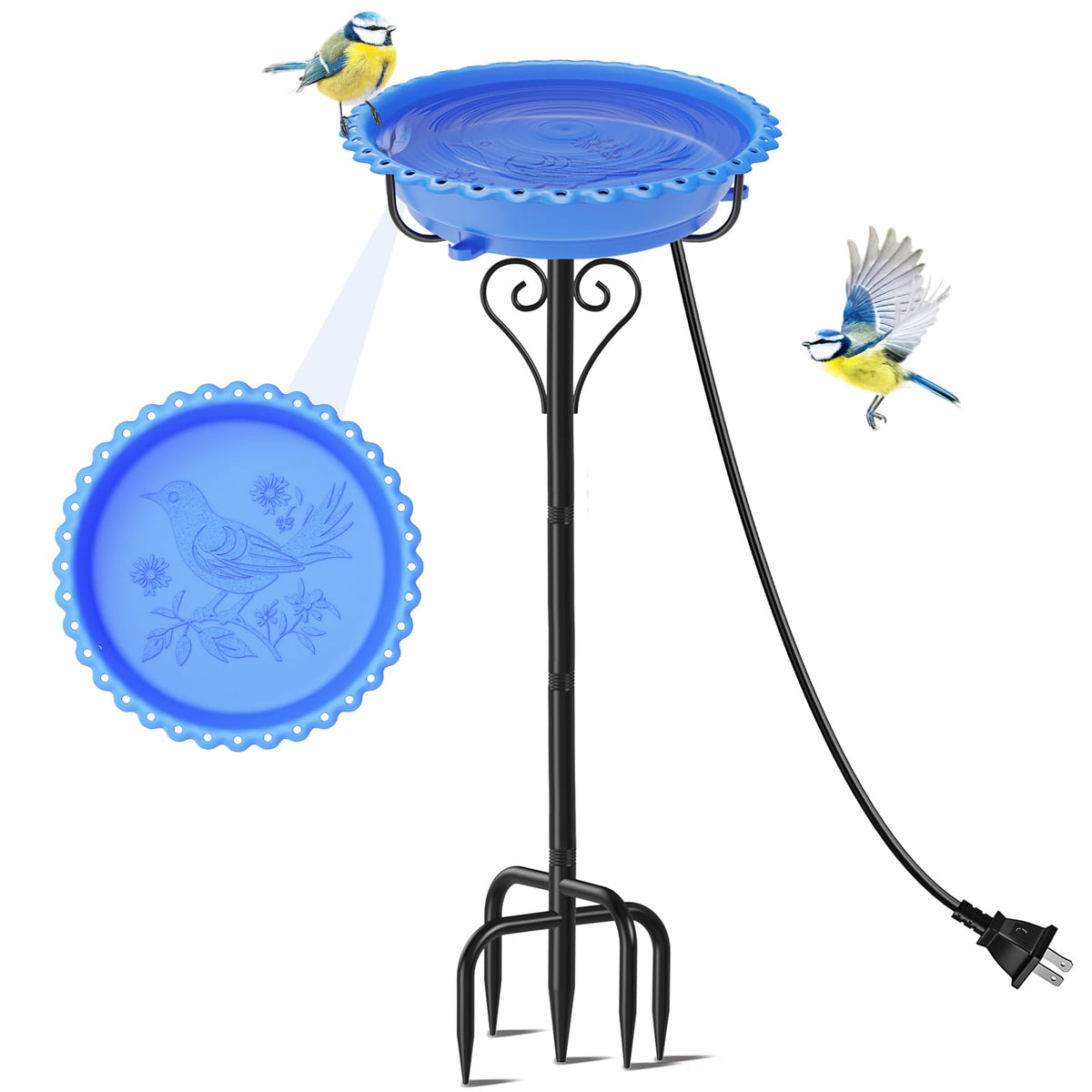 ODSNANIE Bird Bath outdoors 40in blue on sturdy stand attracts visiting birds