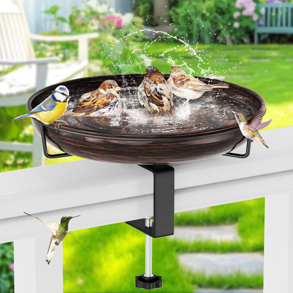 ODSNANIE deck-mounted bird bath with adjustable clamp for thick decks
