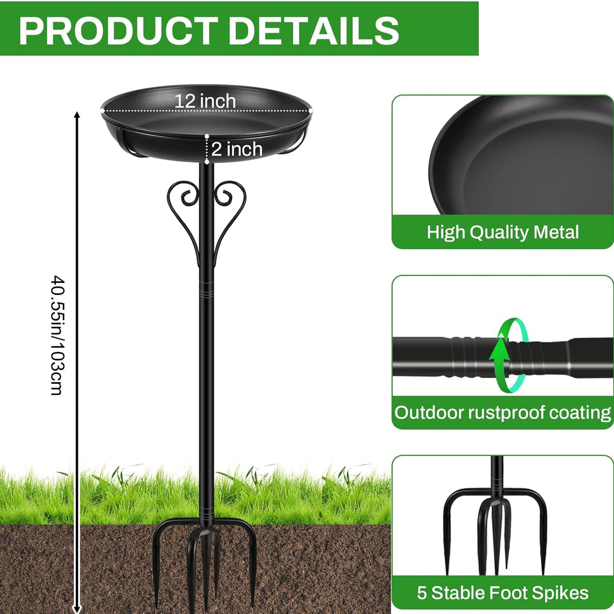 ODSNANIE heavy-duty iron bath withstands weather to invite birds.