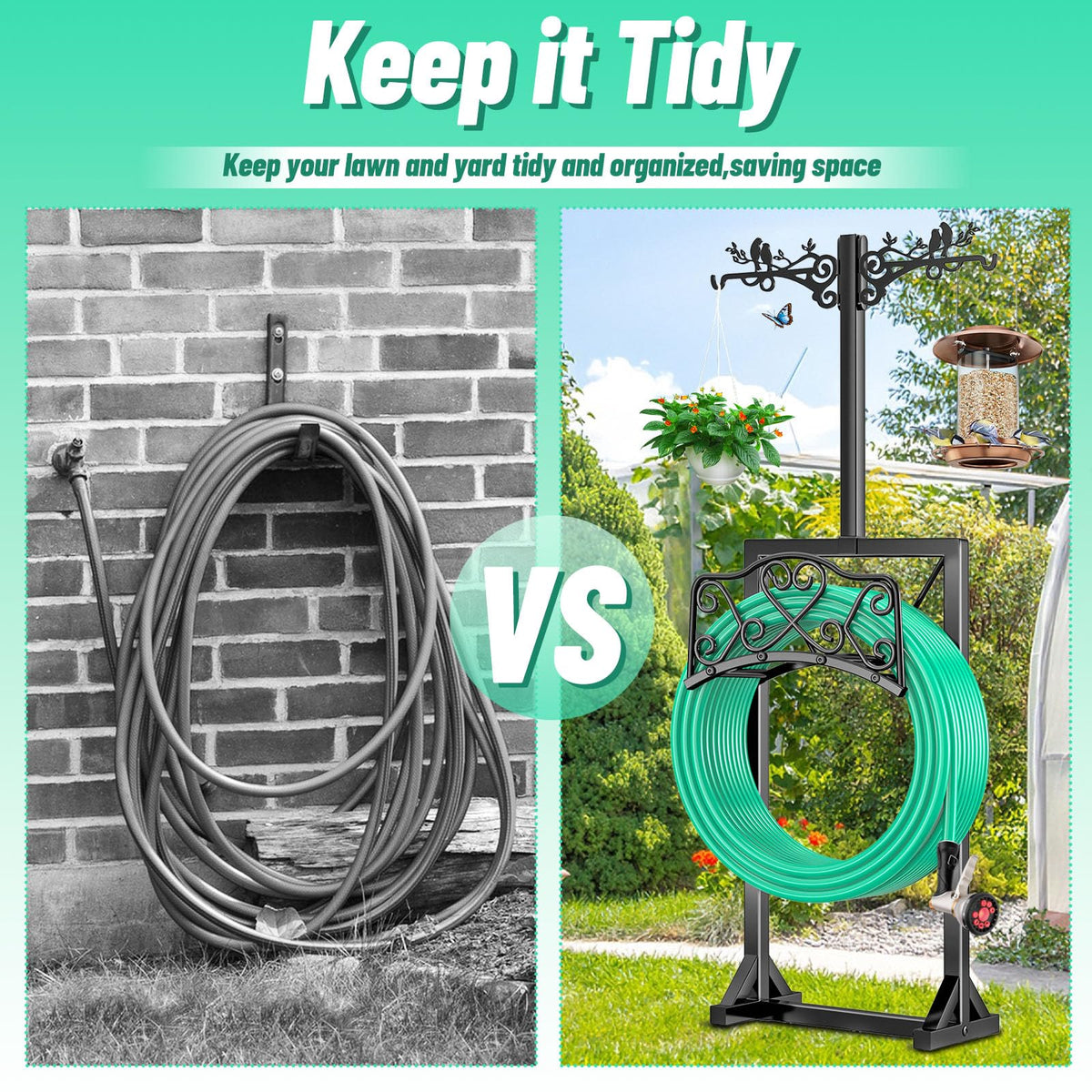 ODSNANIE multi-use shepherd hooks keep bird feeders and lanterns organized.