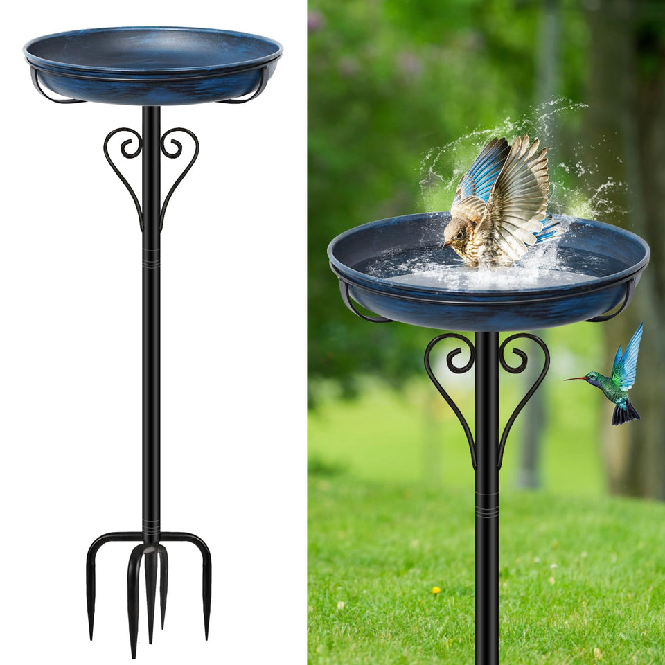 ODSNANIE metal bird bath with 5-pronged base enhances stability in windy gardens.