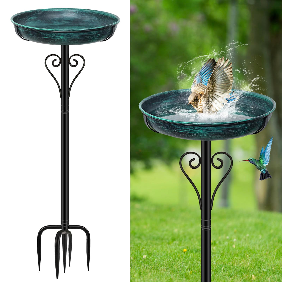 ODSNANIE metal bird bath with upgraded base ensures stable outdoor display and lasting performance.