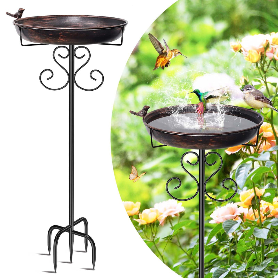 ODSNANIE metal bird bath in vintage bronze enhances outdoor garden ambiance