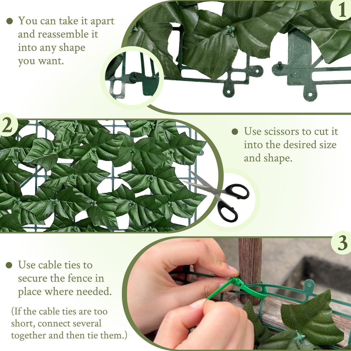 ODTORY artificial ivy assembly on fence – easy modular installation.