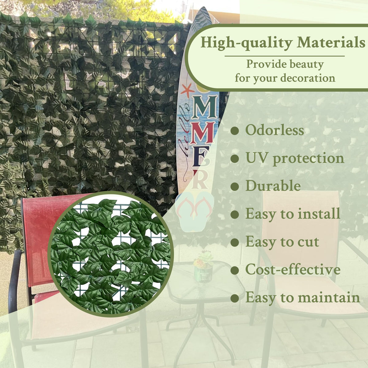 ODTORY ivy fence coverage – about 33 square feet of privacy.