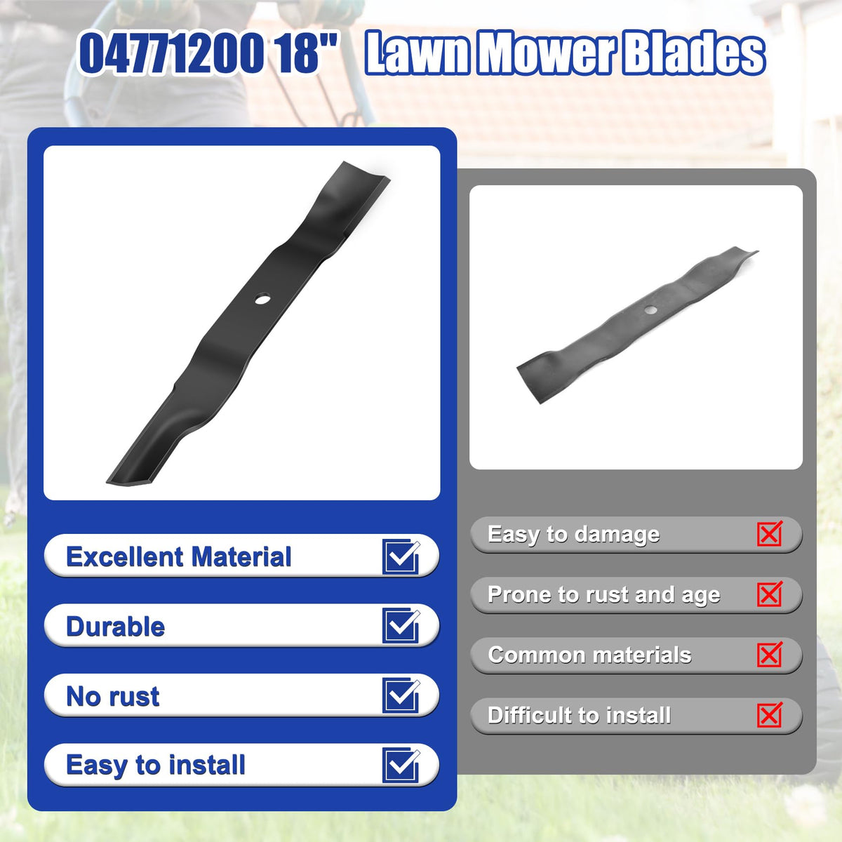 OEM Upgrade 04771200 18-inch blade Gravely 52-inch deck compatibility shown