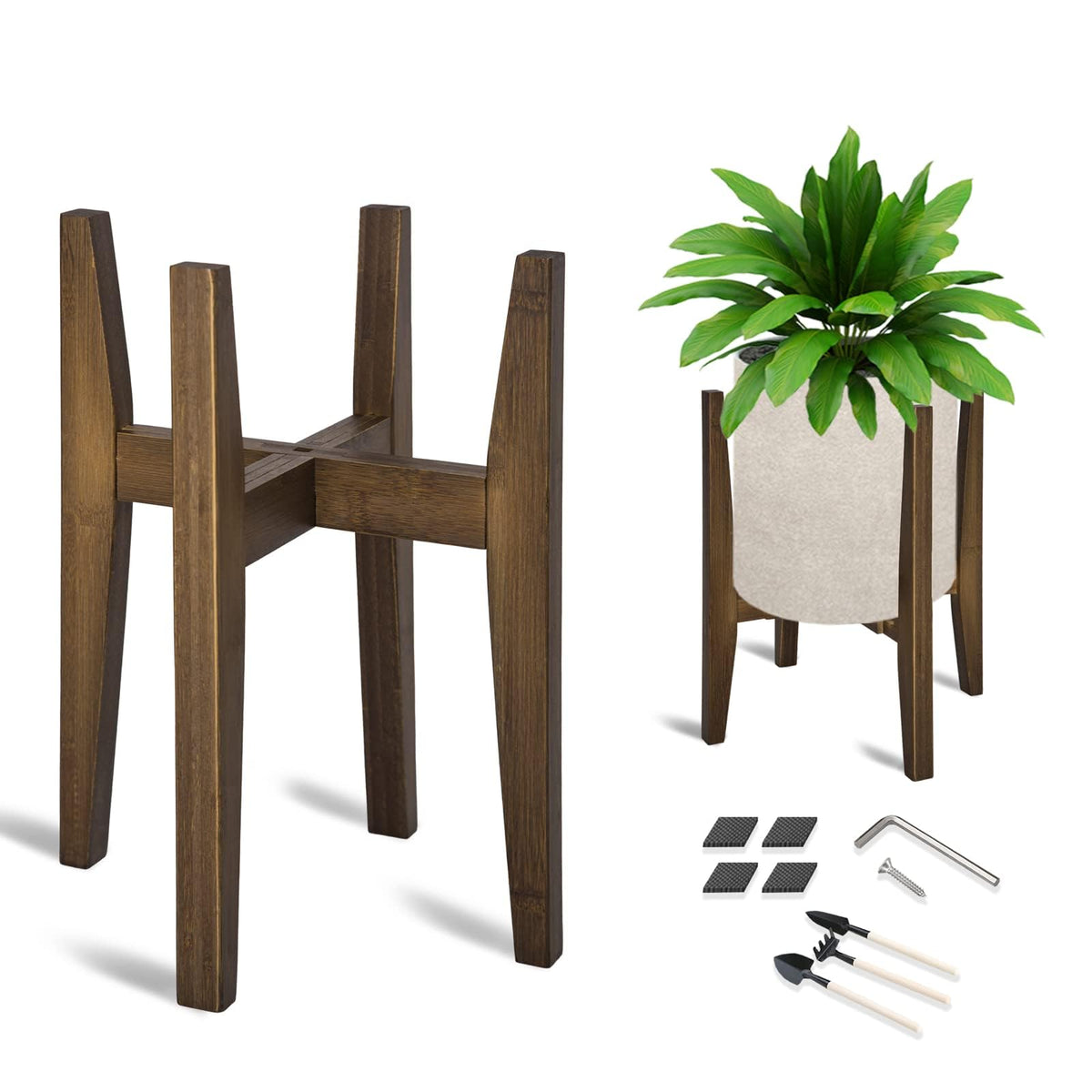 OERGKE bamboo plant stand with adjustable width 8–12 inches for versatile pot sizes