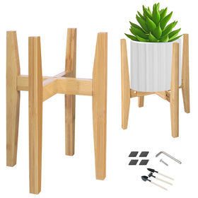 OERGKE bamboo plant stand corner display showcases plants with mid-century charm.