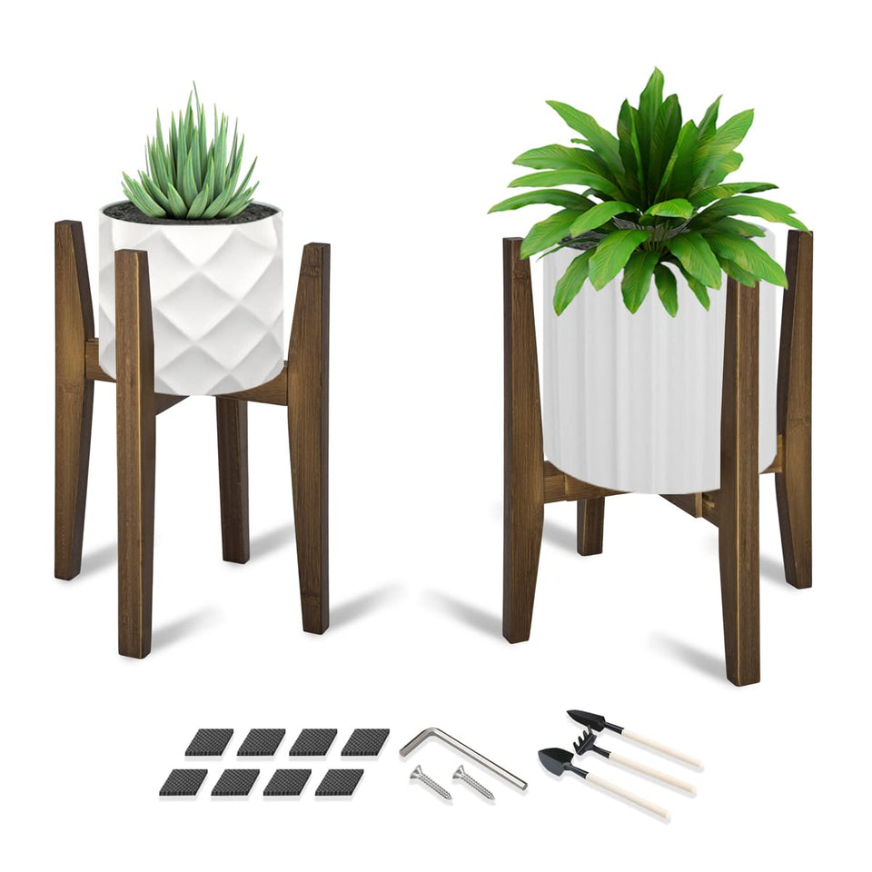 OERGKE bamboo plant stand corner display with walnut finish.