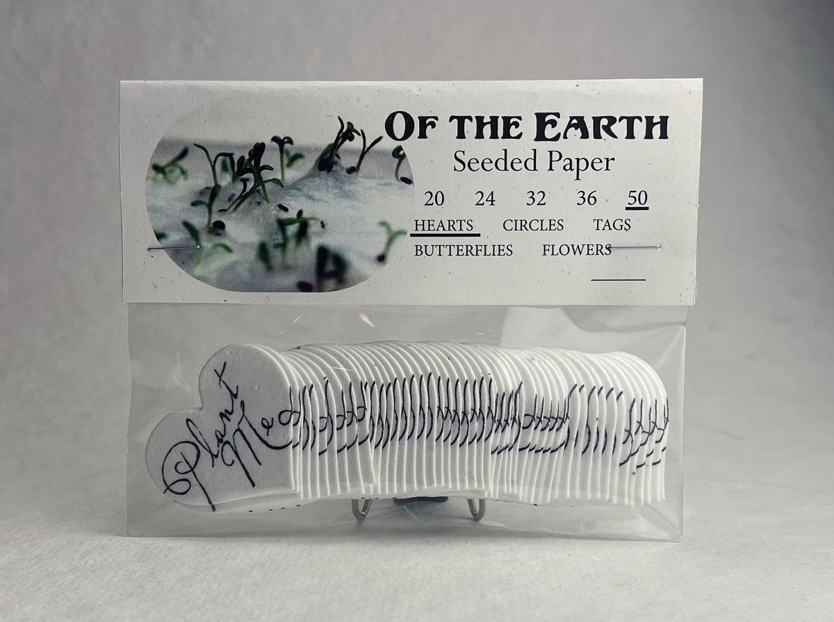 Display-ready seed paper heart tags set ready to plant